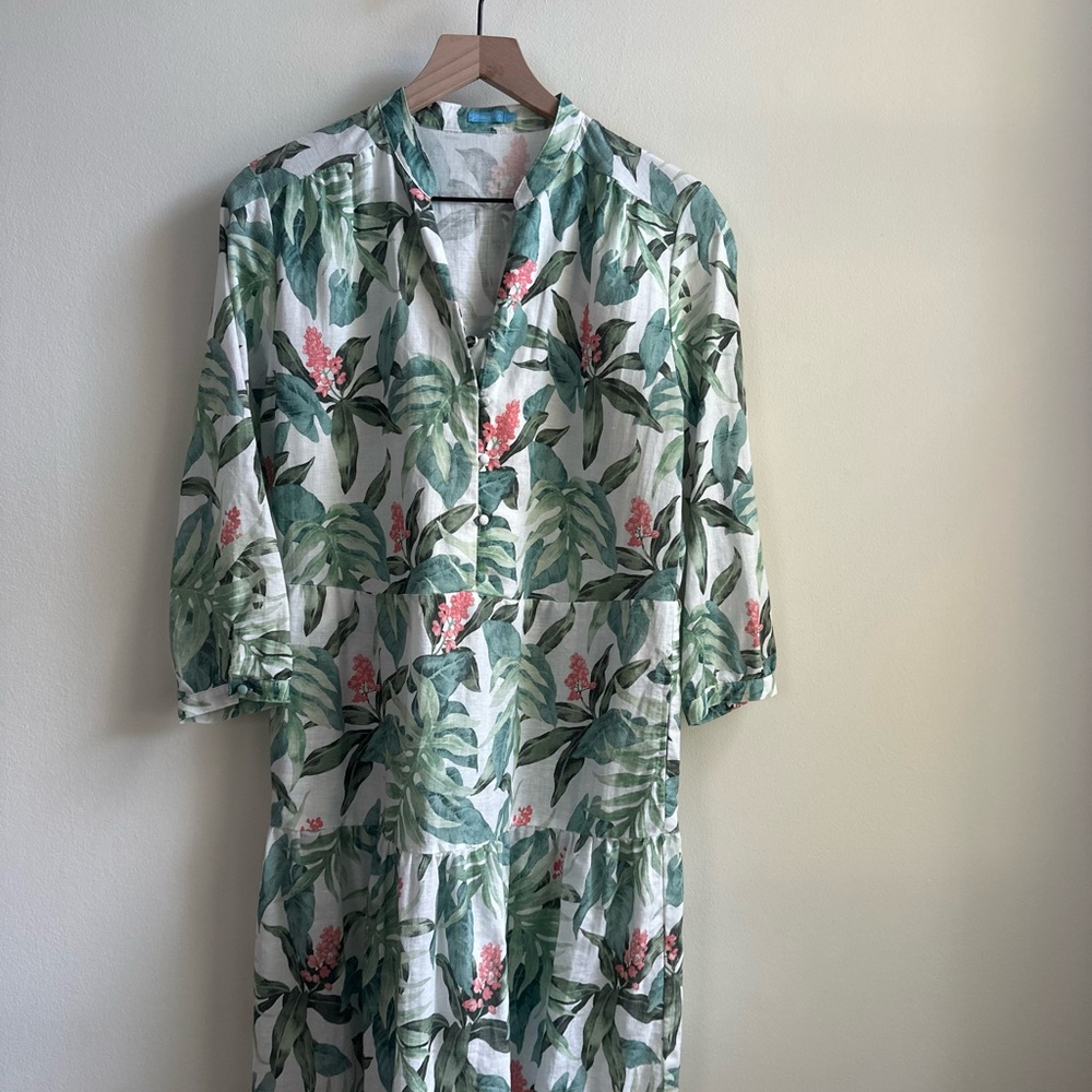 J McLaughlin Cunningham palm print tiered midi shift dress Size M